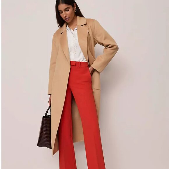 Belted Notch Collar Coat Color Cafe Au Lait - Picture 4 of 5